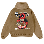 Ramen Hero Vintage Washed Cotton Back Art Hoodie
