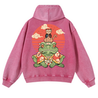 Cat And Frog Vintage Washed Cotton Back Art Hoodie