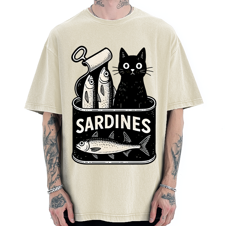 Cat And Canned Fish Vintage Washed T-shirt