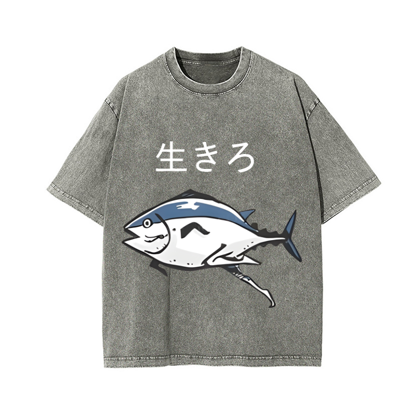 The Living Fish Vintage Wash Japanese Design T-Shirt