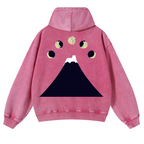 Mount Fuji Cat Moon Vintage Washed Cotton Back Art Hoodie