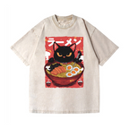Ramen Black Cat Vintage Wash Japanese Design T-Shirt