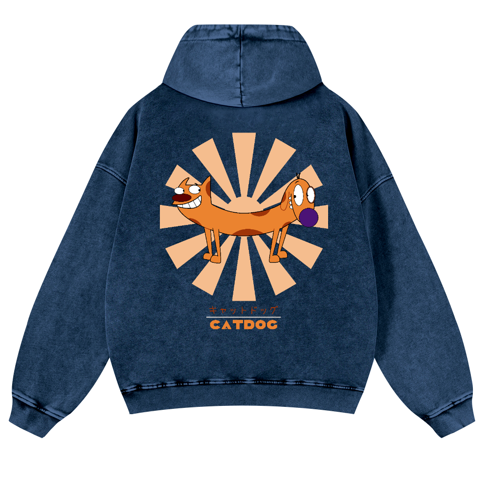 Catdog Vintage Washed Cotton Back Art Hoodie
