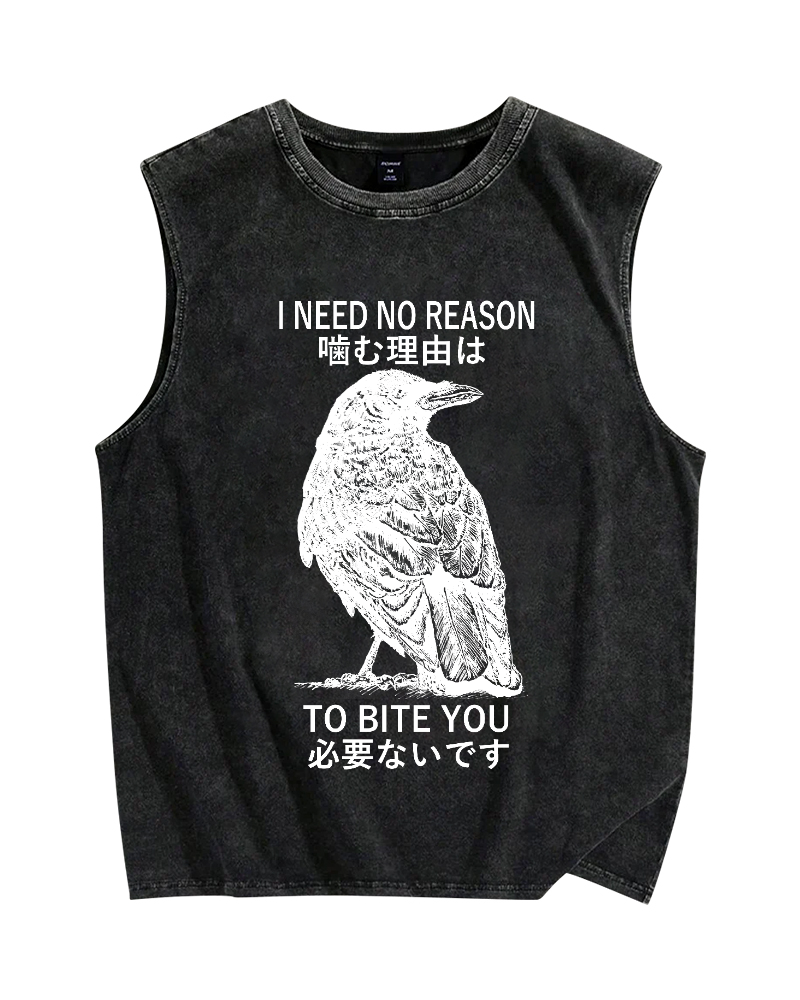 Unisex Crow Pecking People Printed Washed Tank Top