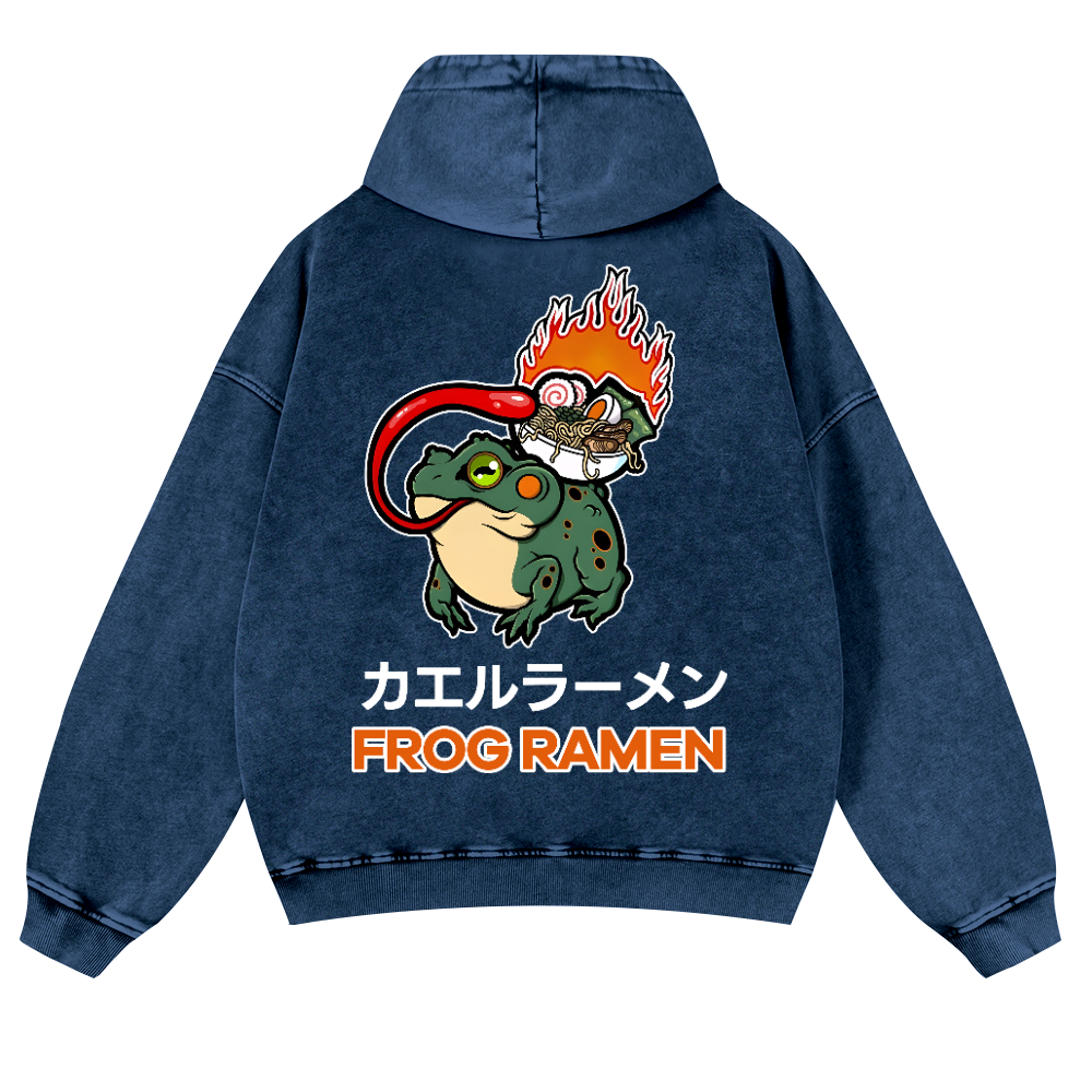 Frog Ramen Vintage Washed Cotton Back Art Hoodie