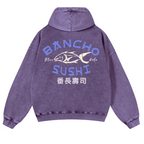 Bancho Sushi Vintage Washed Cotton Back Art Hoodie