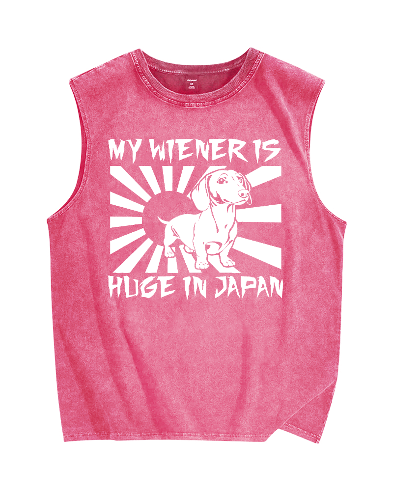 Unisex My Weiner is Huge in Japan Funny Meme Printed Washed Tank Top