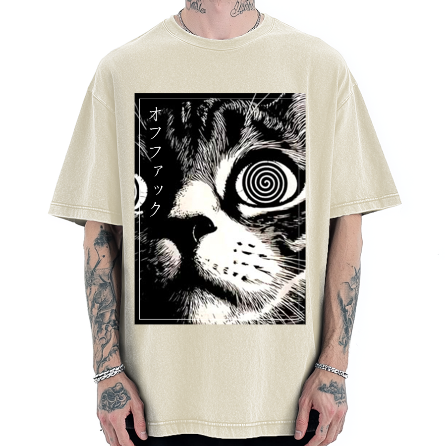 Psychedelic Cat Gothic Art Funny Cat Vintage Washed T-shirt