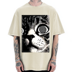 Psychedelic Cat Gothic Art Funny Cat Vintage Washed T-shirt