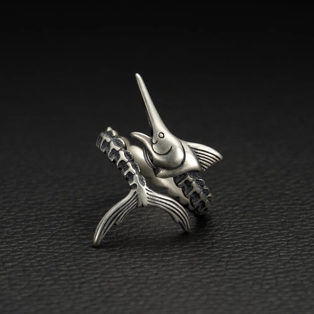 Sterling Silver Marlin Skeleton Wrap Ring