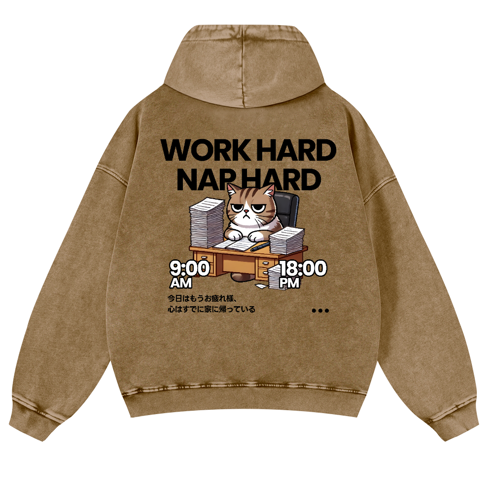 Cat Vintage Washed Cotton Back Art Hoodie