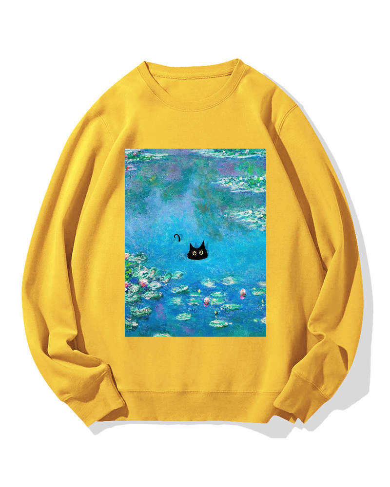 Monet Water Lily Cat Cotton Sweatshirt