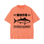 Tsukiji Market Tokyo Japan Fish Vintage Wash Japanese Design T-Shirt