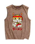 Cat Lamian Noodles Japan Vintage Distressed Washed Tank Top