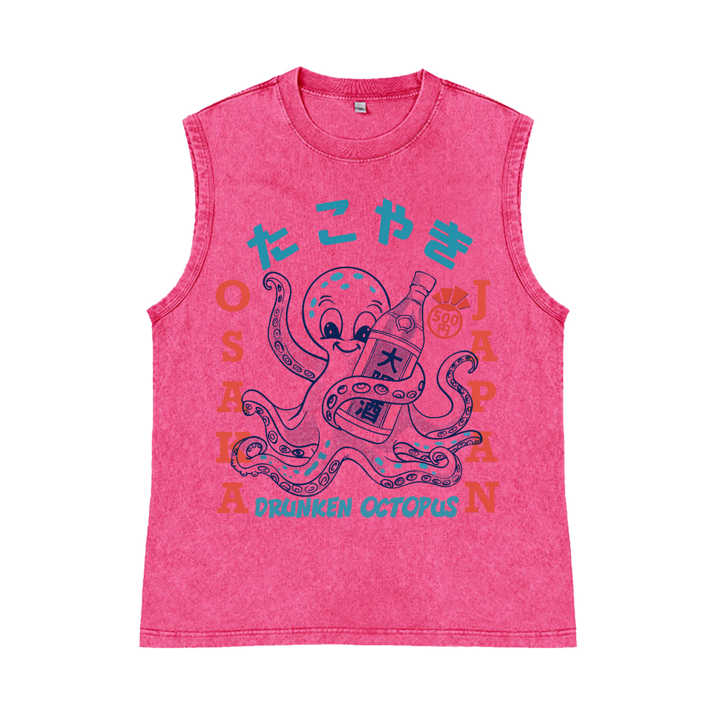Drunken Octopus Pure Cotton Wash-Dyed Sleeveless Tank Top