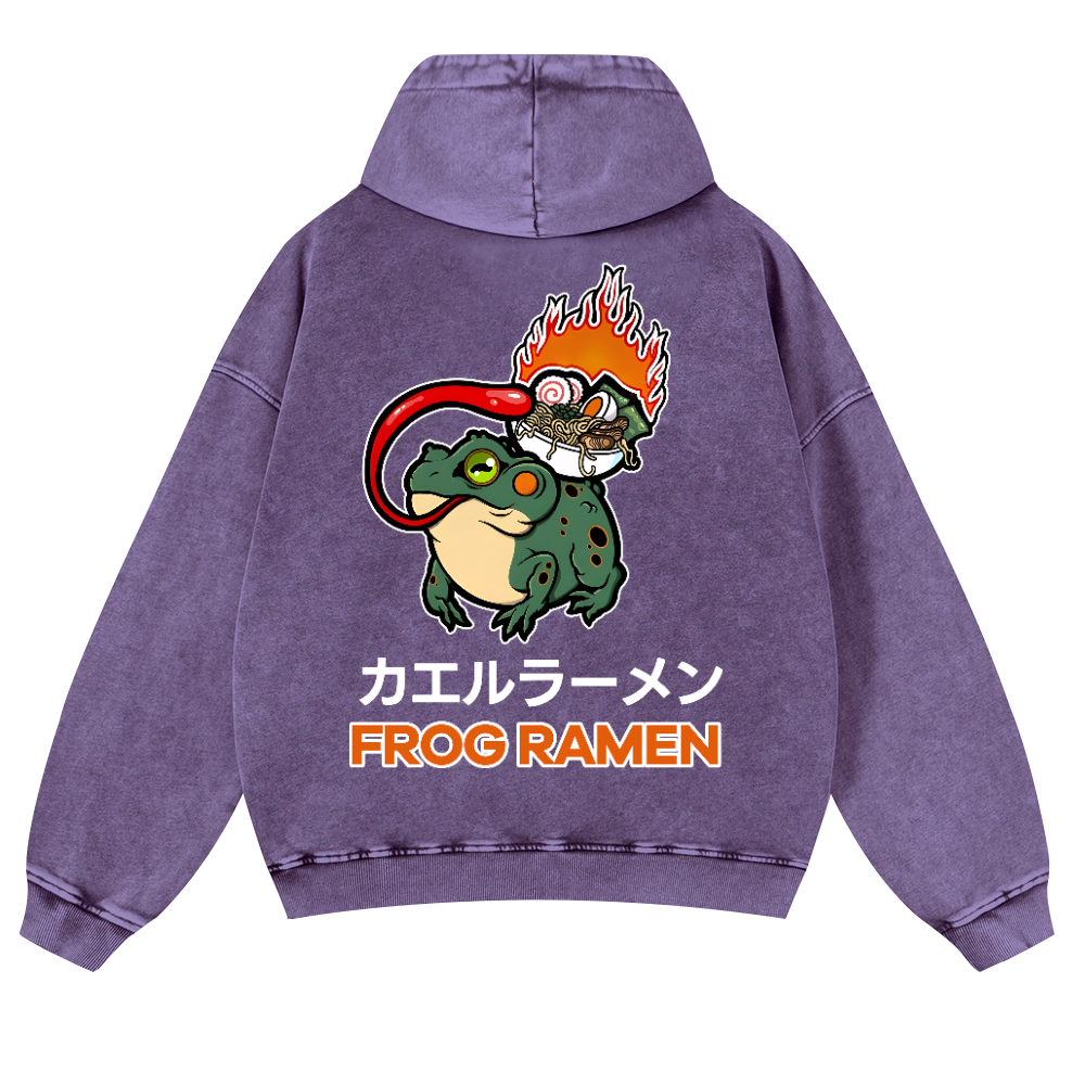 Frog Ramen Vintage Washed Cotton Back Art Hoodie