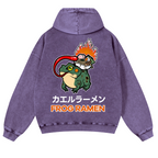 Frog Ramen Vintage Washed Cotton Back Art Hoodie