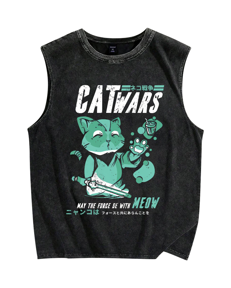 Cat Wars Vintage Distressed Washed Tank Top