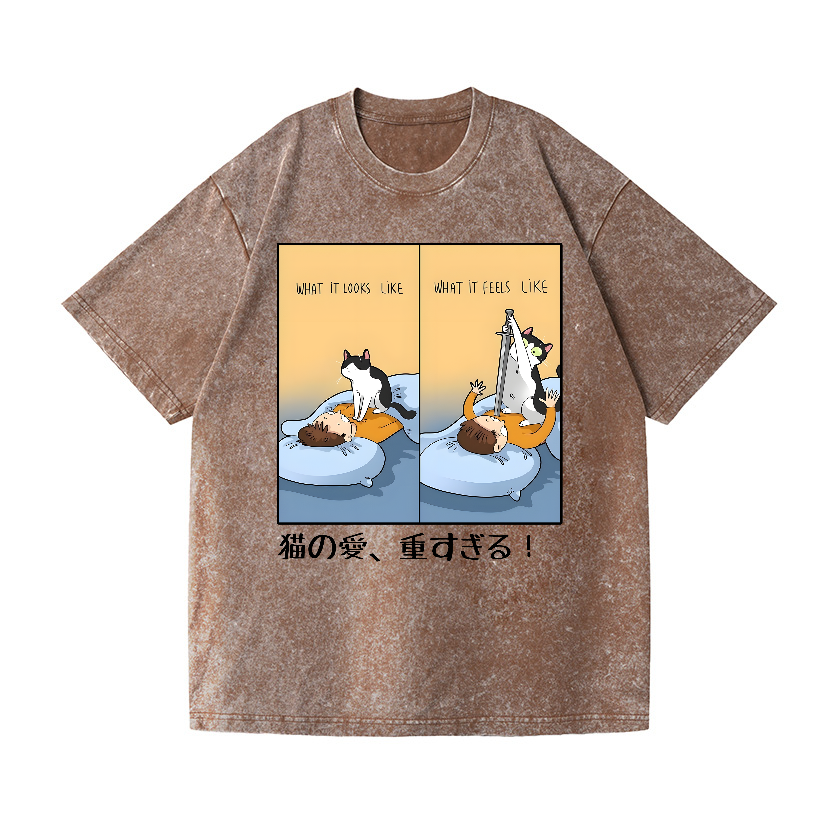 Cat Love Vintage Wash Japanese Design T-Shirt