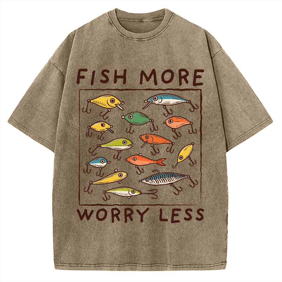 Unisex Fish More Worry Less Vintage Washed T-shirt