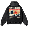 Kanagawa Ukiyo-e Great Wave Vintage Washed Cotton Back Art Hoodie