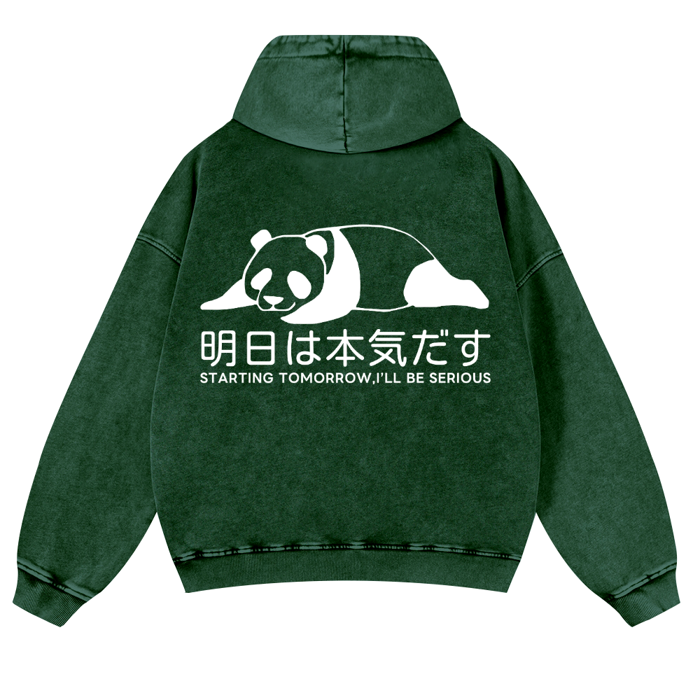 Starting Tomorrow, I'Ll Be Serious Panda Vintage Washed Cotton Back Art Hoodie