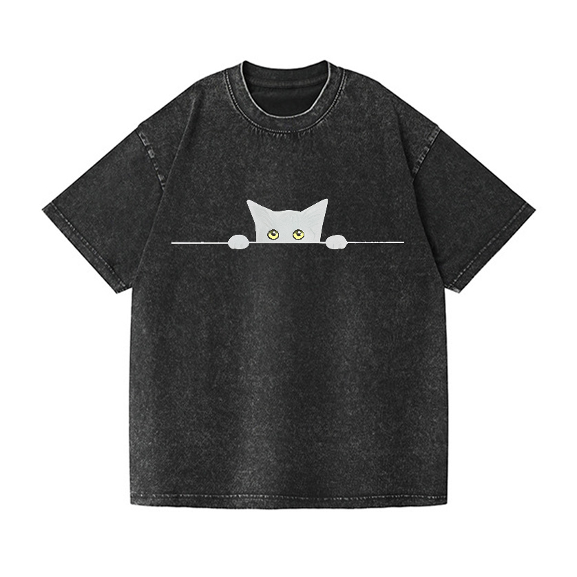 Black Cat Vintage Wash Japanese Design T-Shirt