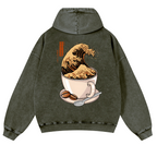 Coffee Wave Vintage Washed Cotton Back Art Hoodie
