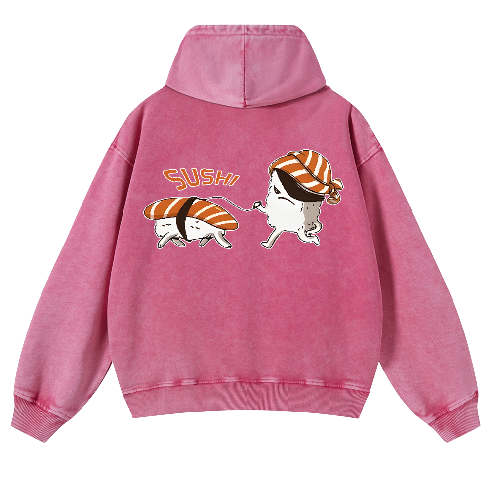 Sushi Vintage Washed Cotton Back Art Hoodie