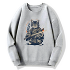 Samurai Cat Retro Ukiyo-e Painting Cotton Pullover Sweatshirt