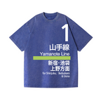 Yamanote Line for Shinjuku & Ikebukuro & Ueno Vintage Wash Japanese Design T-Shirt