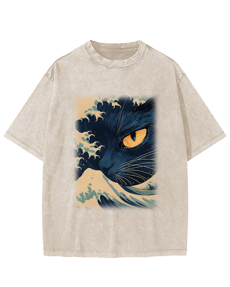 Cats in Japan's Giant Waves Vintage Washed T-shirt