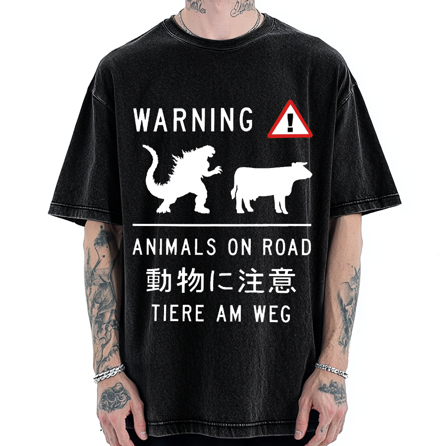 Animal On Road Vintage Washed T-shirt