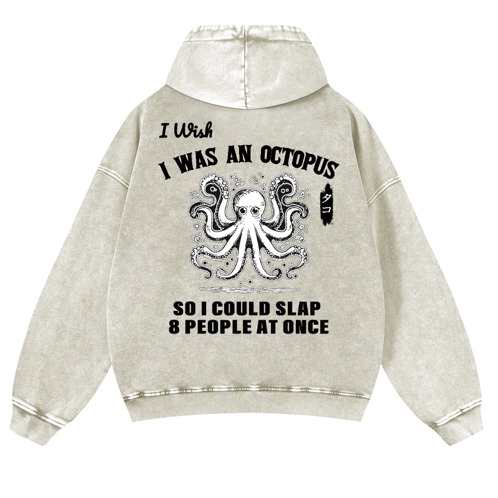 Octopus Vintage Washed Cotton Back Art Hoodie