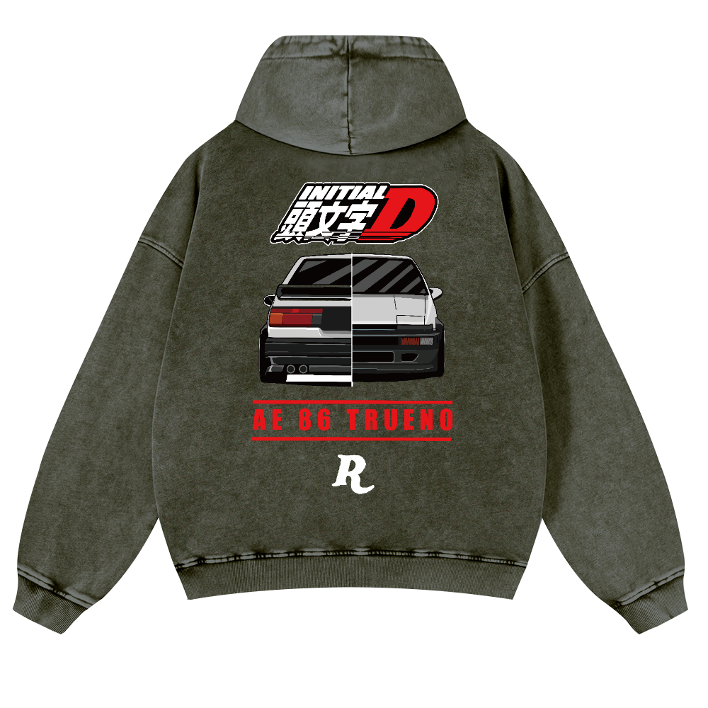 Initial D Vintage Washed Cotton Back Art Hoodie