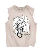 Cat With Oni Mask Tattoo Vintage Distressed Washed Tank Top