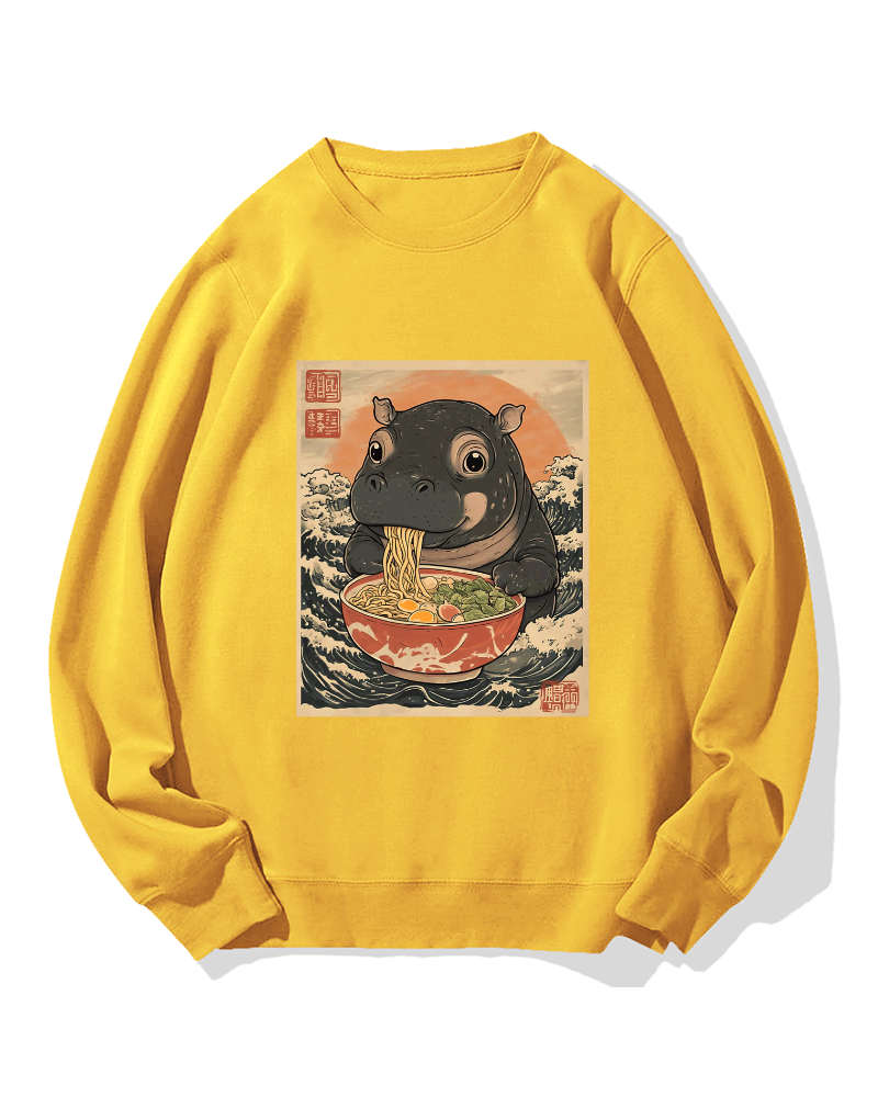 Hippo eating ramen Cotton Sweatshirt