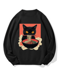 Cat eating ramen Cotton Sweatshirt