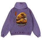 Coffee Wave Ukiyoe Vintage Washed Cotton Back Art Hoodie
