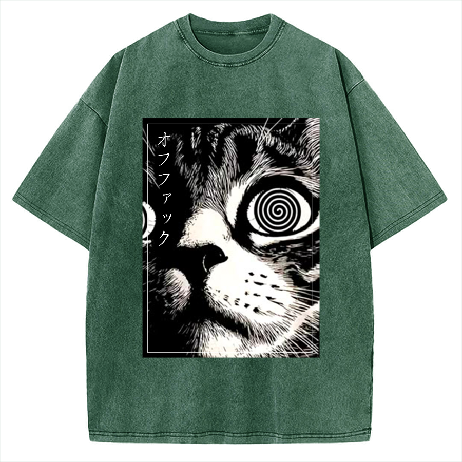 Psychedelic Cat Gothic Art Funny Cat Vintage Washed T-shirt