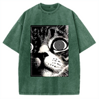 Psychedelic Cat Gothic Art Funny Cat Vintage Washed T-shirt
