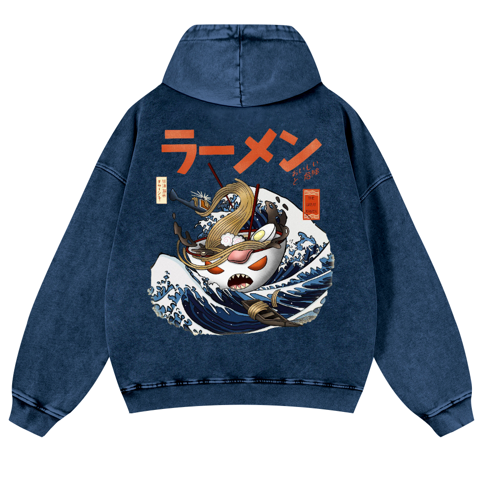 Ramen Wave Vintage Washed Cotton Back Art Hoodie