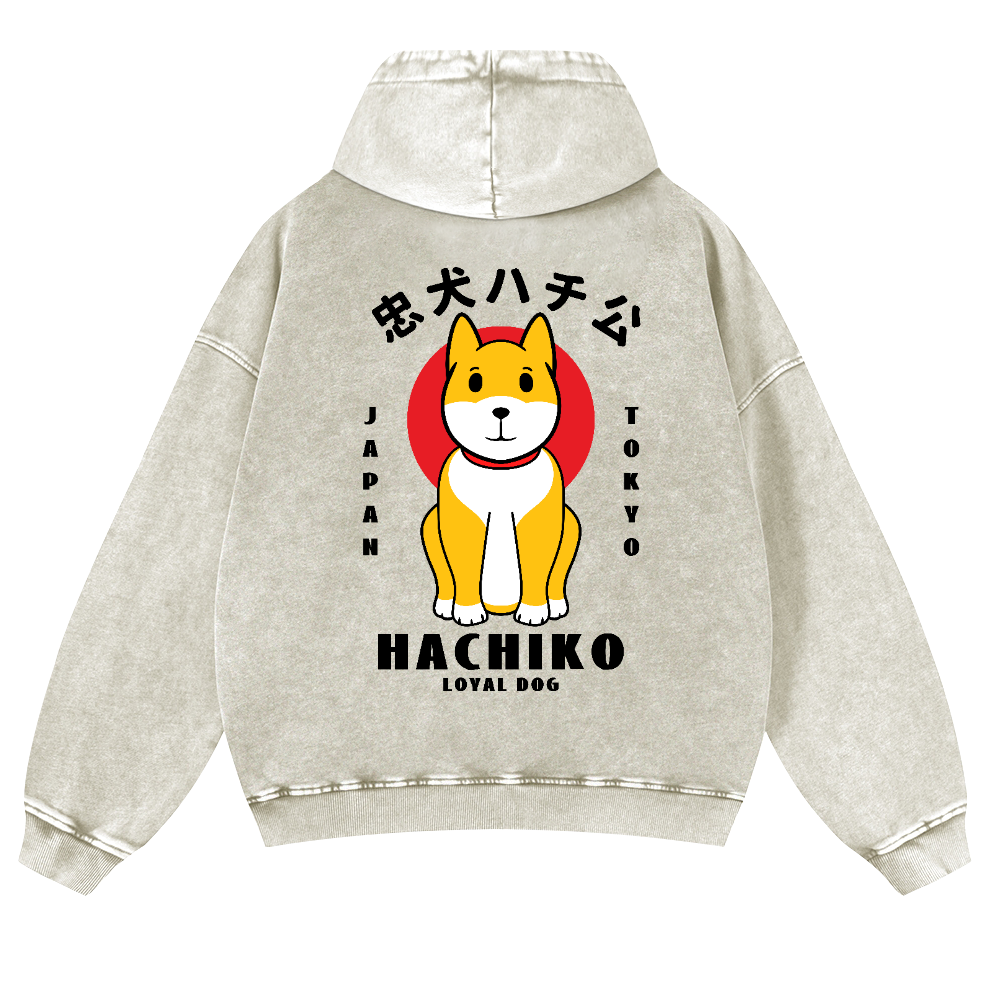 Hachiko Vintage Washed Cotton Back Art Hoodie
