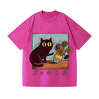 Cat Vincent Van Gogh Vintage Wash Japanese Design T-Shirt