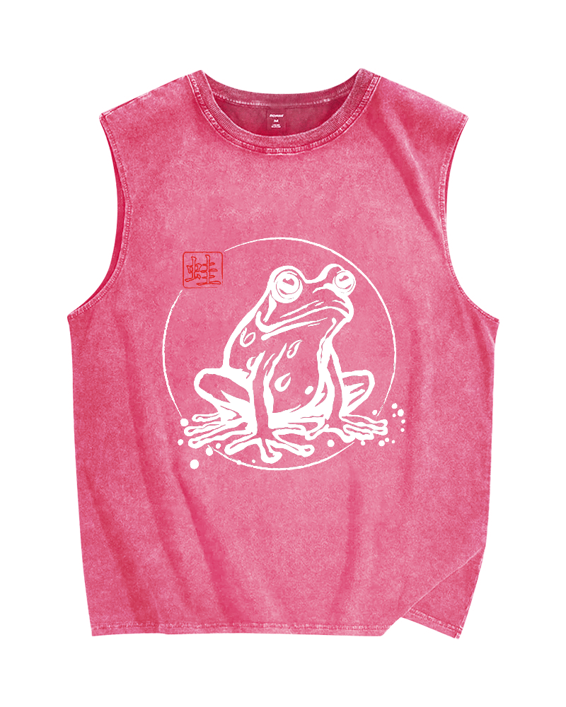 Japanese Frog Vintage Distressed Washed Tank Top