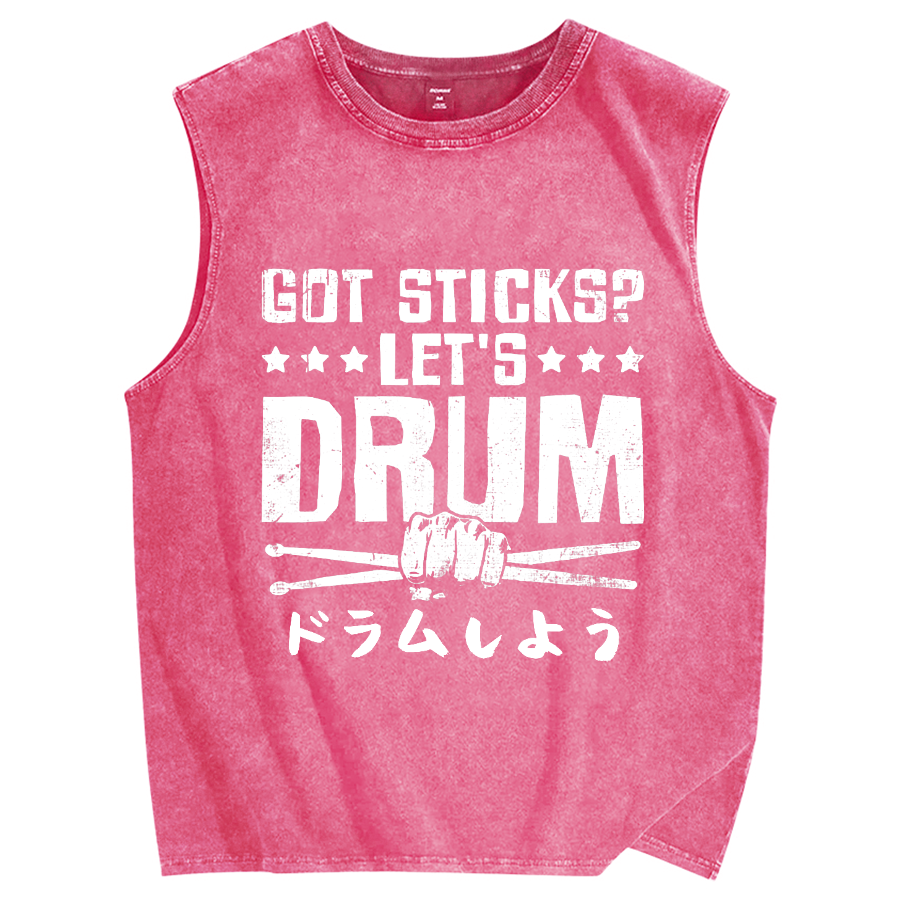 Let's Drum Vintage Distressed Washed Tank Top