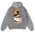 Coffee Wave Vintage Washed Cotton Back Art Hoodie