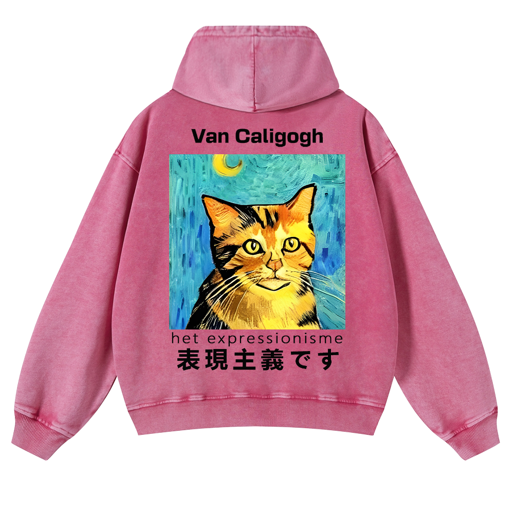 Cat Van Caligogh Vintage Washed Cotton Back Art Hoodie
