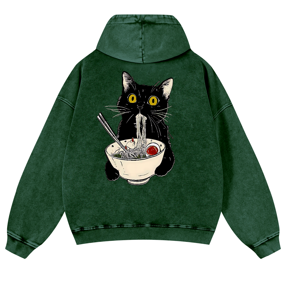 Ramen Cat Vintage Washed Cotton Back Art Hoodie