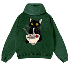 Ramen Cat Vintage Washed Cotton Back Art Hoodie